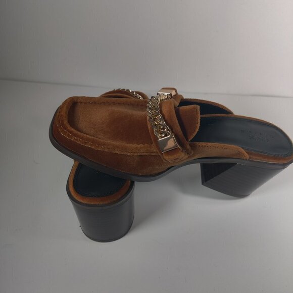 Asos Design Shaw Chain Loafer Mid Heel Mules in Rust Brown SZ 6 - Picture 1 of 5